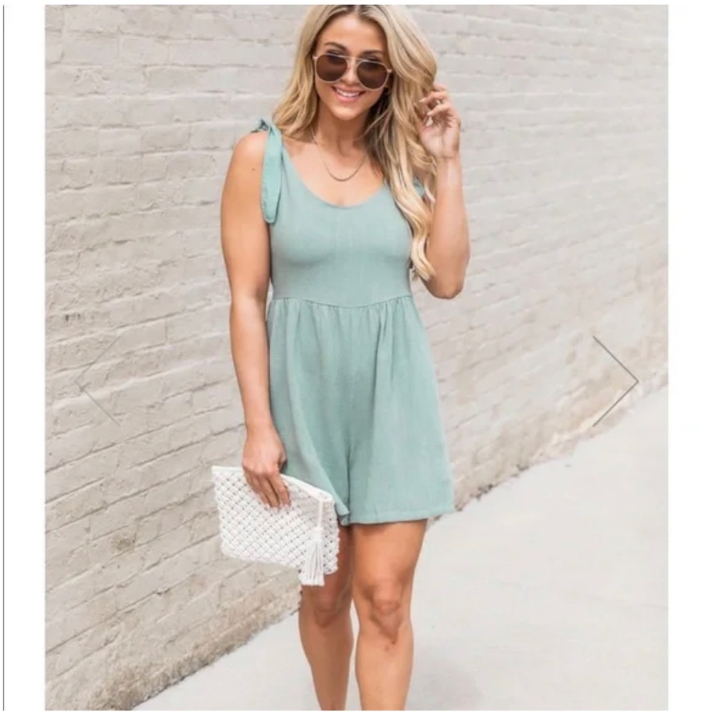 Pink Lily Stepping Out Sage Tie Romper